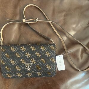 GUESS Black and Tan Logo Crossbody Bag